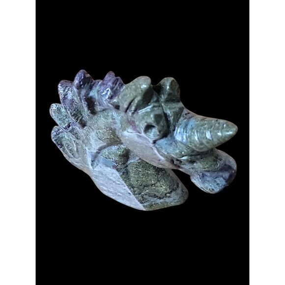 Dragon Blood Unicorn Figurine Detail Carved Gemstone Healing  Head Green Purple - Picture 14 of 16